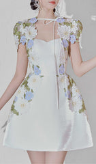 A-LINE SHORT SLEEVED TAFFETA MINI DRESS