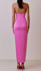 FLORAL EMBELLISHED SLIT MIDI DRESS IN PINK