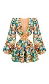 LONG SLEEVE CUTOUT MINI DRESS IN MULTICOLOR