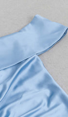 ONE SHOULDER RUCHED SLIT MAXI DRESS IN BLUE