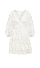 PLUNGING NECK LACE MINI DRESS IN WHITE