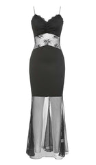 SPAGHETTI LACE SLIP DRESS IN BLACK