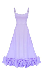 SUSPENDER A-LINE MIDI DRESS IN PURPLE