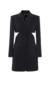 BOW-EMBELLISHED CUTOUT JACKET DRESS IN BLACK