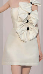 BOWS-EMBELLISHED SLEEVELESS MIDI DRESS IN WHITE