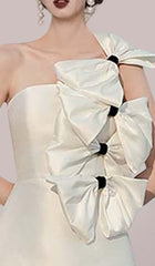 BOWS-EMBELLISHED SLEEVELESS MIDI DRESS IN WHITE