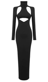 CUT OUT LONG SLEEVE MAXI DRESS IN BLACK