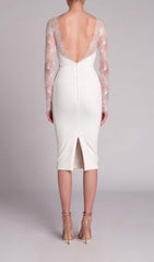 EMBROIDERED LACE MIDI DRESS IN WHITE