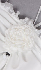 FLORAL EMBELLISHED SLIT MIDI DRESS IN WHITE