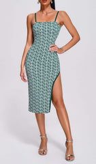 SPAGHETTI STRAP BANDAGE MIDI DRESS IN GREEN