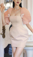 PLEATED SHOULDER MINI DRESS IN PINK