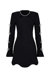 RHINESTONE BOW-EMBELLISHED MINI DRESS IN BLACK