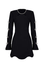 RHINESTONE BOW-EMBELLISHED MINI DRESS IN BLACK