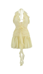 V NECK FLOWER RUFFLE MINI DRESS IN YELLOW