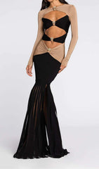 EMBELLISHED CUTOUT MAXI DRESS IN SEMI