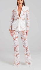 EMBROIDERED LACE MESH JACKET SUIT IN WHITE