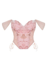 FLORAL EMBROIDERY LACE UP CORSET TOP
