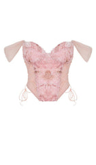 FLORAL EMBROIDERY LACE UP CORSET TOP