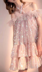 HALTER SEQUINS MINI DRESS IN PINK