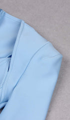 SQUARE SHOULDER CORSET MIDI DRESS IN BLUE