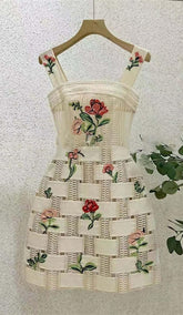 FLORAL PRINT STRAP MINI DRESS IN WHITE