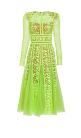 LACE PLATED MIDI DRESS IN GREEN