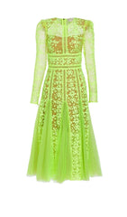 LACE PLATED MIDI DRESS IN GREEN