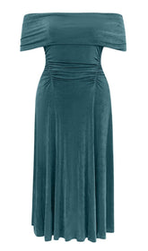PLUS OFF SHOULDER MIDI DRESS IN GREEN