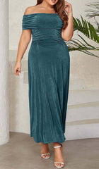 PLUS OFF SHOULDER MIDI DRESS IN GREEN