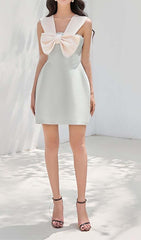 BOW-EMBELLISHED STRAPPY MINI DRESS IN SKY BLUE