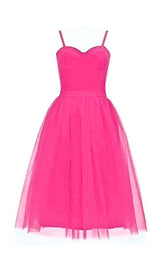 PLEATS SPAGHETTI STRAPS MIDI DRESS IN HOT PINK