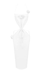 RIBBED CUT OUT MIDI DRESS IN WHITE