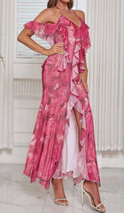 RUFFLE-TRIM PAISLEY-PRINT MAXI DRESS IN PINK