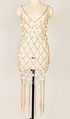 EMBELLISHED FRINGE BODY CHAIN DRESS