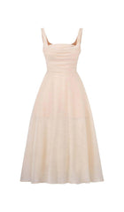 PLEATED CAMI SLIM MIDI DRESS IN WHITE