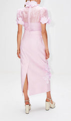 BETTY FLORAL APPLIQUÉD MESH DRESS