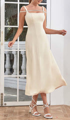STRUCTURED CORSET FLOUNCED MIDI DRESS IN IVORY