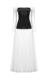 STRAPLESS MESH DOUBLE COLOR MATCHING MAXI DRESS
