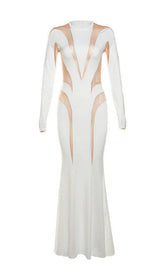 LONG SLEEVE MESH BODYCON MAXI DRESS IN WHITE