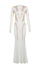 LONG SLEEVE MESH BODYCON MAXI DRESS IN WHITE