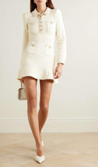 EMBELLISHED SEQUINED BOUCLÉ-KNIT MINI DRESS