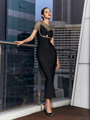 CRYSTAL MESH BANDAGE MIDI DRESS