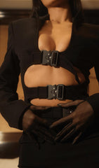 BLACK BUTTON-DOWN SUIT DRESS TWO-PIECE SET