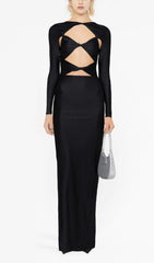 BLACK EMBELLISHED CUT-OUT MAXI DRESS