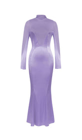 PURPLE LONG SLEEVE MESH MAXI DRESS