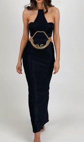 HALTER CHAIN MAXI DRESS IN BLACK