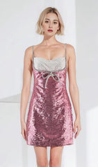 EMBELLISHED SEQUIN MINI DRESS IN PINK