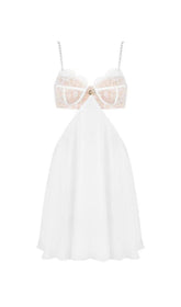 LACE CUT OUT MINI DRESS IN WHITE