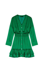 GREEN V-NECK SATIN MINI DRESS
