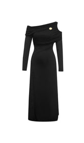 ONE-SHOULDER HIGH SPLIT VELVET MIDI DRESS